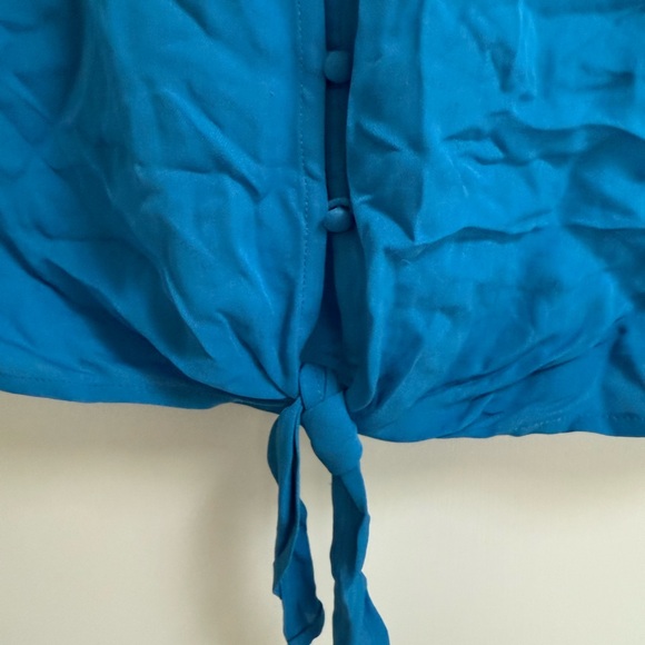 Joie Blue Cap Sleeve Button Down Blouse - Picture 3 of 4